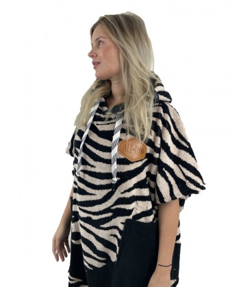 Poncho Surf, Bain et Plage – Femme – Jacquard Dark Pink Zebra
